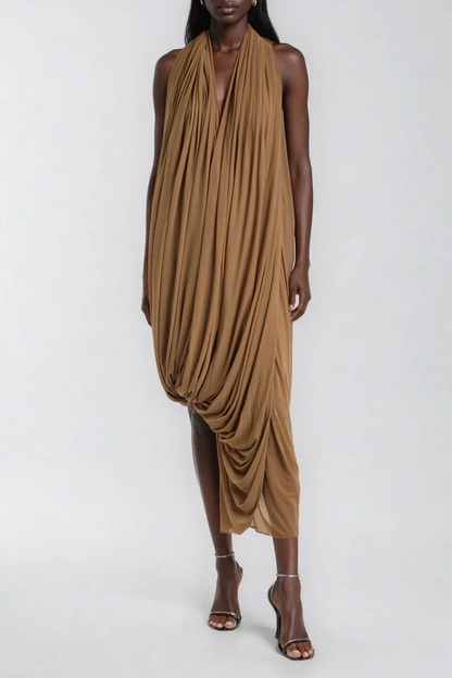 AVA - Draped Halter Midi Dress – Effortless Evening Elegance