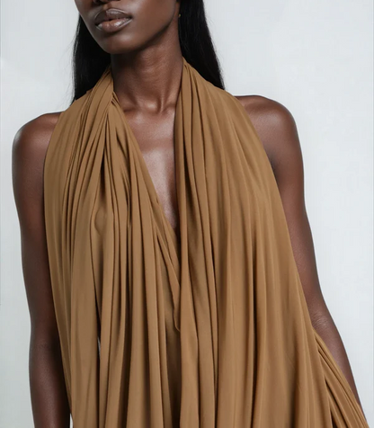 AVA - Draped Halter Midi Dress – Effortless Evening Elegance