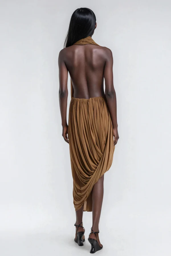 AVA - Draped Halter Midi Dress – Effortless Evening Elegance