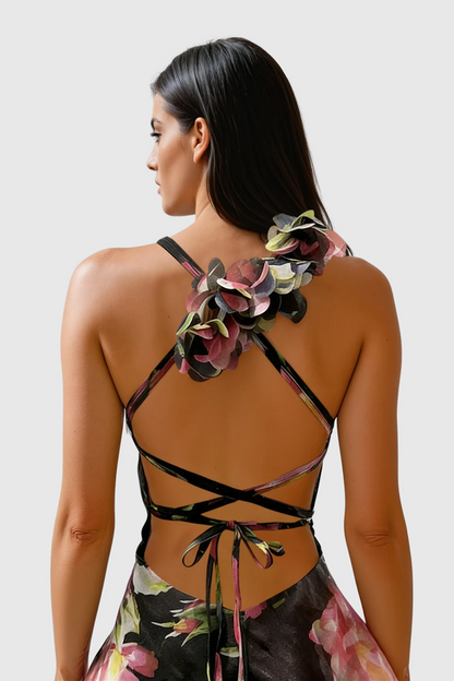 ERIKA - Asymmetric Floral Ruffle Mini Dress