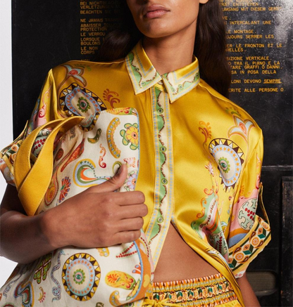 ELISA - Boho Luxe Printed Silk-Feel Set – Shirt & Wide-Leg Pants (Limited Edition)