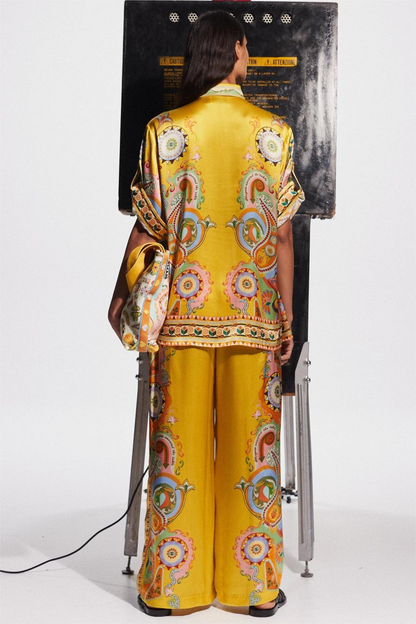 ELISA - Boho Luxe Printed Silk-Feel Set – Shirt & Wide-Leg Pants (Limited Edition)
