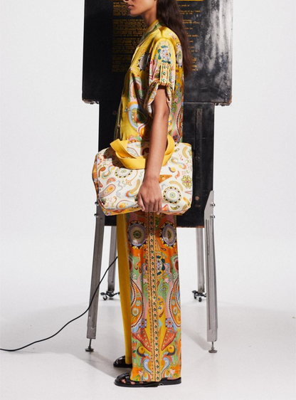 ELISA - Boho Luxe Printed Silk-Feel Set – Shirt & Wide-Leg Pants (Limited Edition)