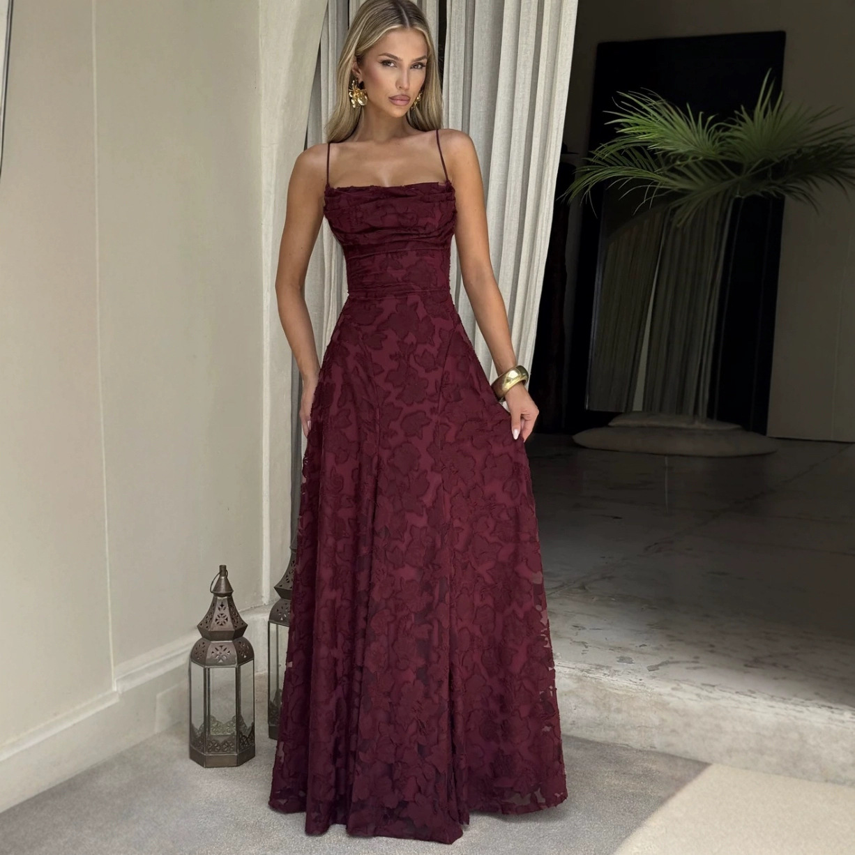 EVA - Burgundy Lace Evening Gown