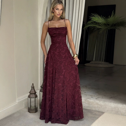 EVA - Burgundy Lace Evening Gown
