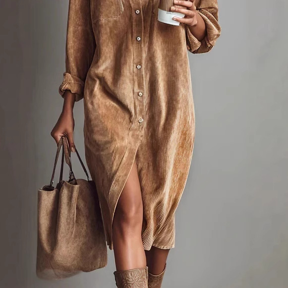 MARA- Corduroy Shirt Dress