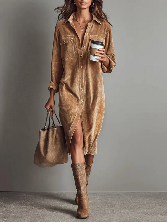 MARA- Corduroy Shirt Dress