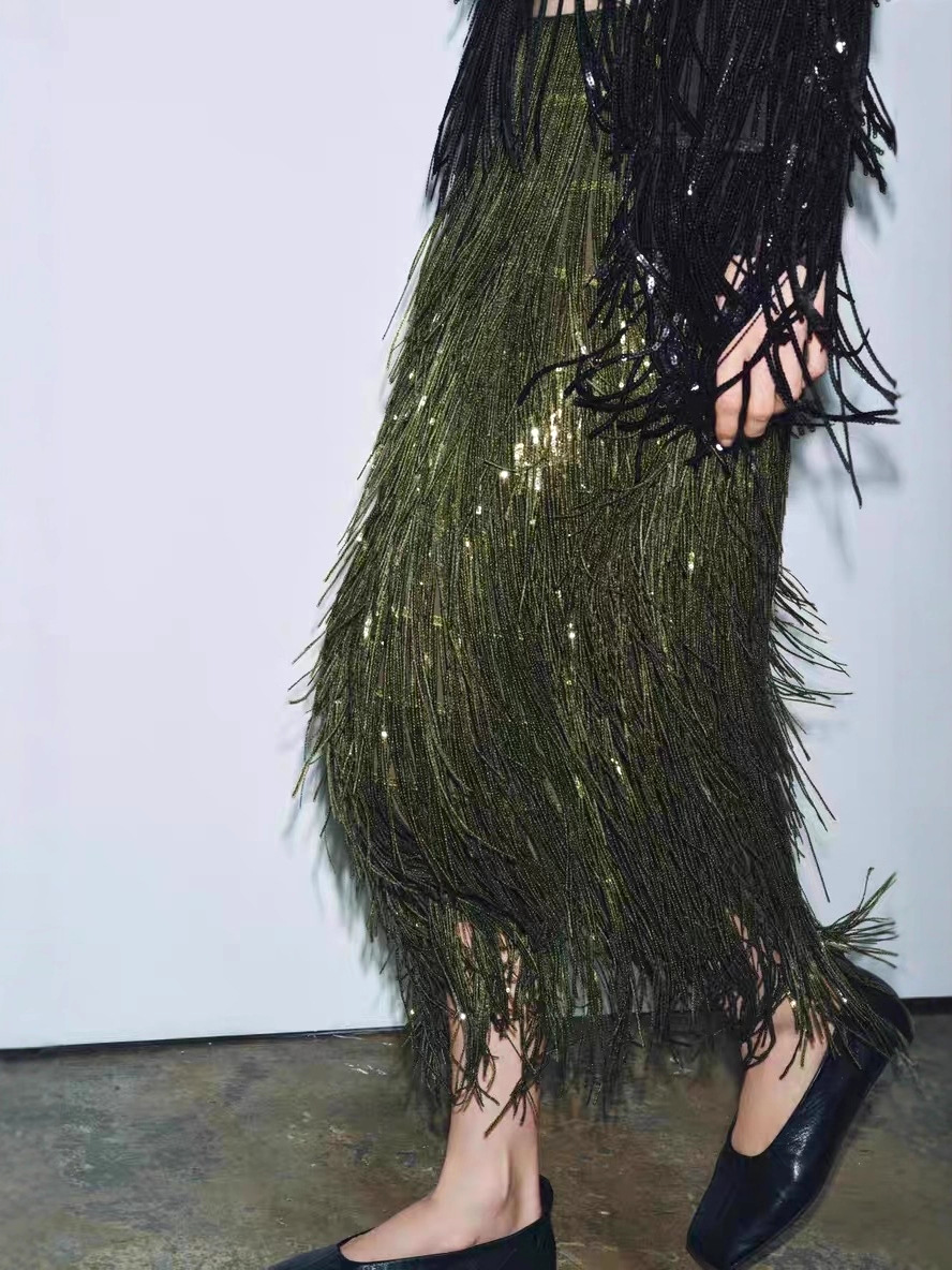 ALBA - Fringe Midi Skirt – Party Skirt – Statement Evening Skirt – Holiday Outfit