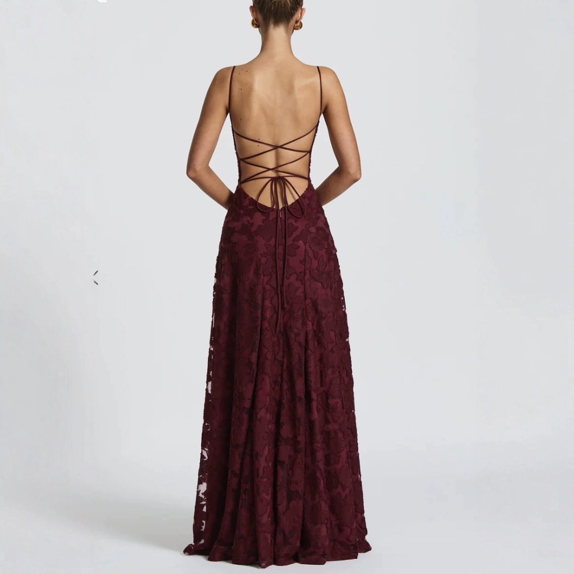 EVA - Burgundy Lace Evening Gown