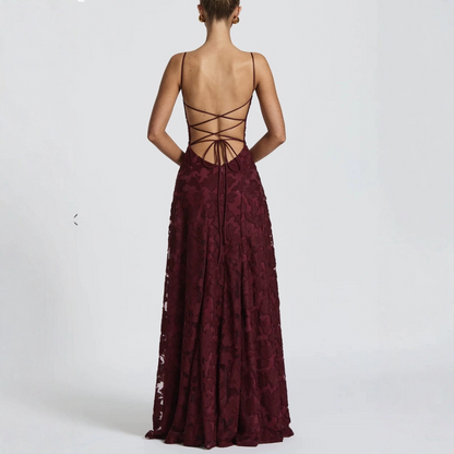 EVA - Burgundy Lace Evening Gown