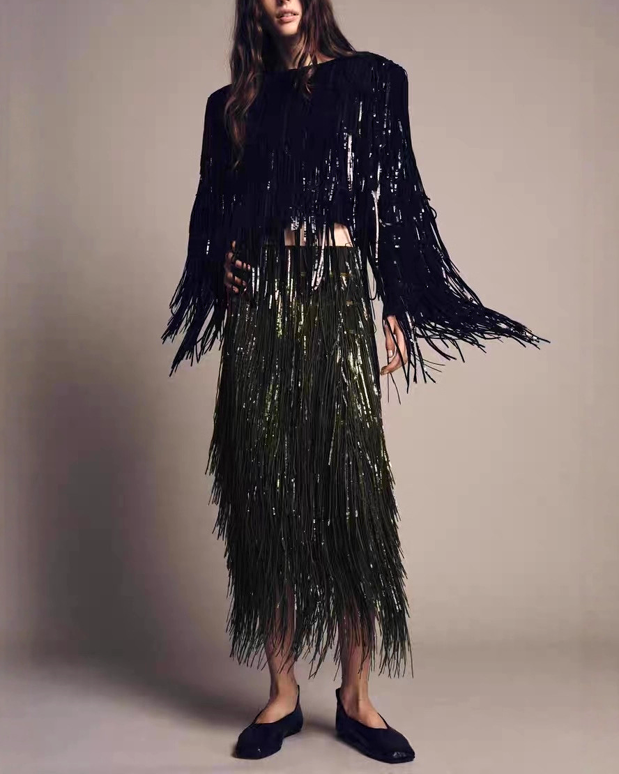 ALBA - Fringe Midi Skirt – Party Skirt – Statement Evening Skirt – Holiday Outfit
