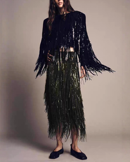 ALBA - Fringe Midi Skirt – Party Skirt – Statement Evening Skirt – Holiday Outfit