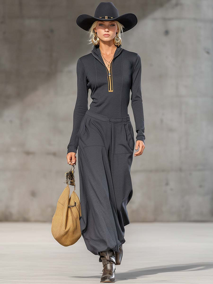 NARA - Western Luxe Zip-Front Two Piece Pants Set