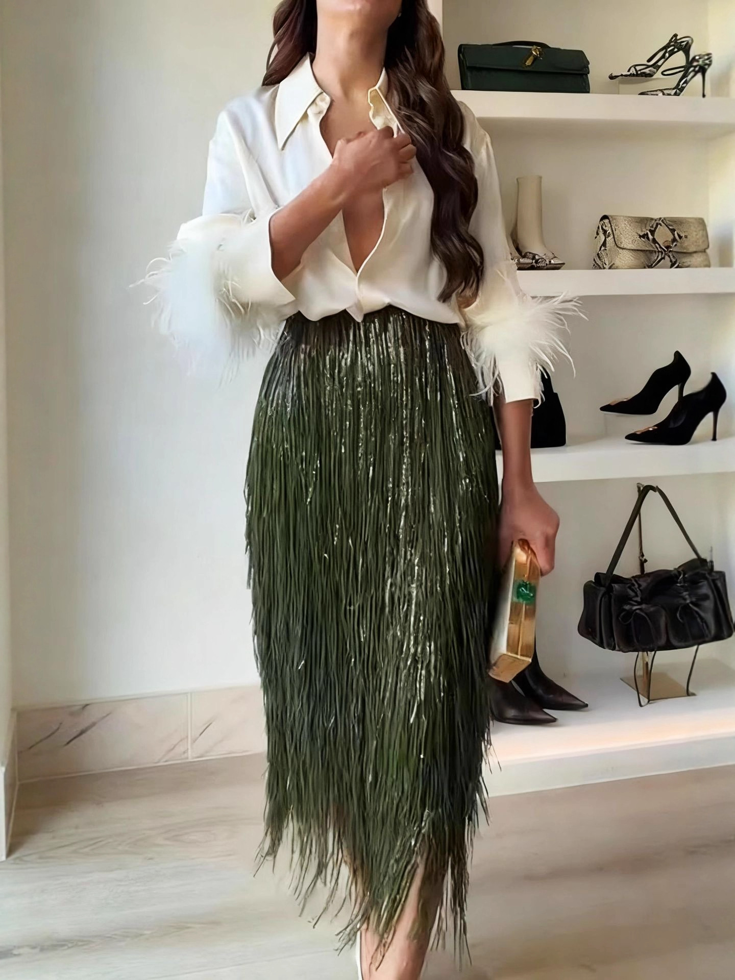 ALBA - Fringe Midi Skirt – Party Skirt – Statement Evening Skirt – Holiday Outfit