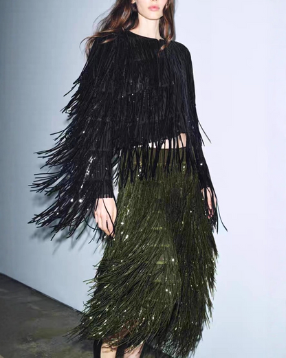 ALBA - Fringe Midi Skirt – Party Skirt – Statement Evening Skirt – Holiday Outfit