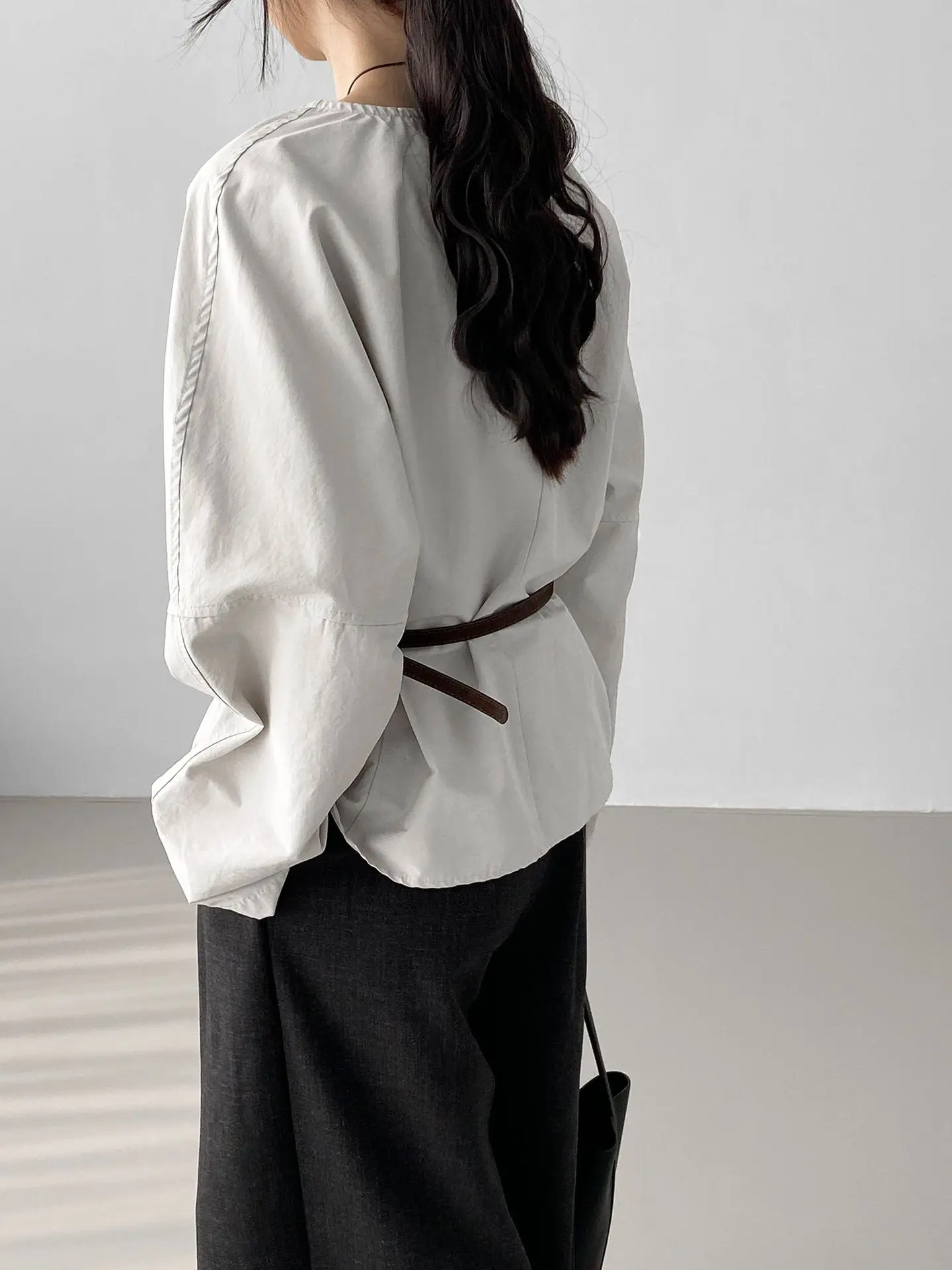 TINA - Minimalist Long-Sleeve Blouse with Belted Waist