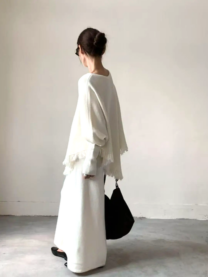 LARA - Cozy Chic Knit Set with Skirt and Fringed Poncho
