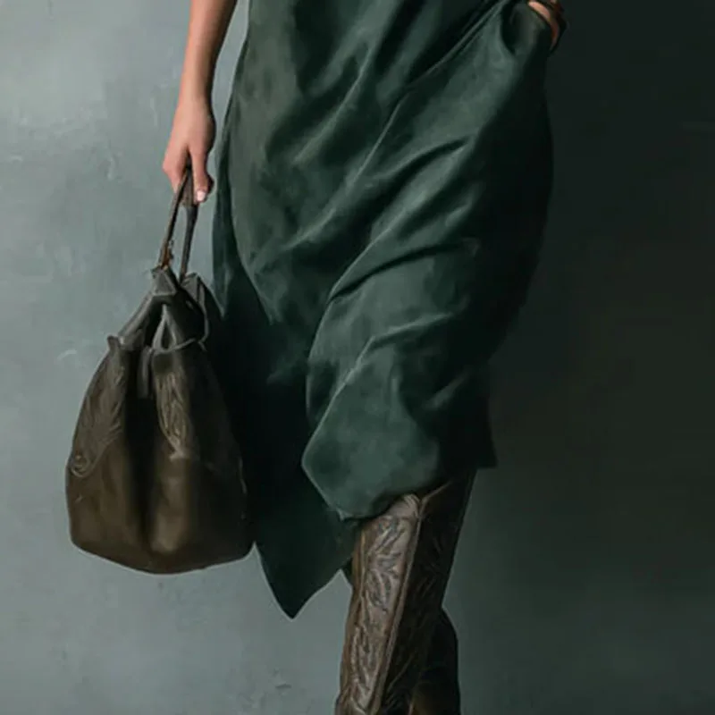 LUNA - Luxury Soft-Touch Midi Dress with Chic Collar