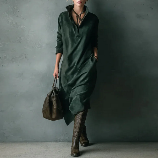 LUNA - Luxury Soft-Touch Midi Dress with Chic Collar