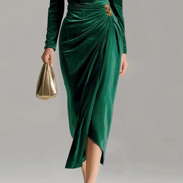 SILVIA - Luxury Velvet Draped Evening Dress