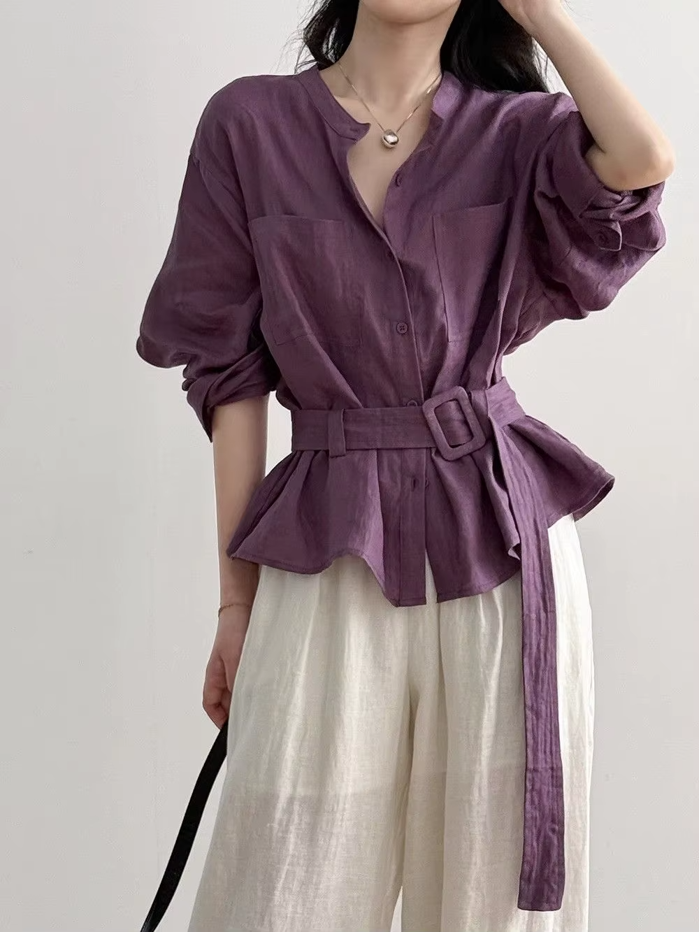 SARA - Linen Shirt with Belt