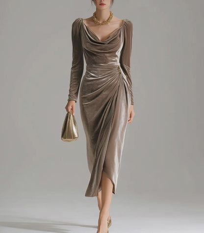 SILVIA - Luxury Velvet Draped Evening Dress