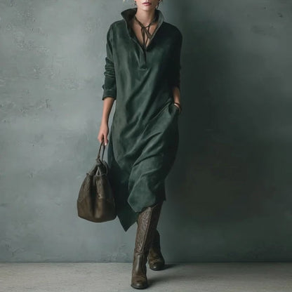 LUNA - Luxury Soft-Touch Midi Dress with Chic Collar