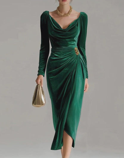SILVIA - Luxury Velvet Draped Evening Dress